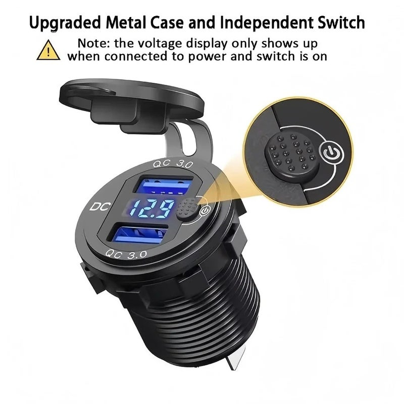 Bluejw 83W USB C Car Charger: 65W PD & QC 3.0 Fast Charging Adapter with Voltmeter, 12V/24V Power Outlet for Automobile, Marine, Motorcycle, RV - Durable ABS Material, 3A - Image 3